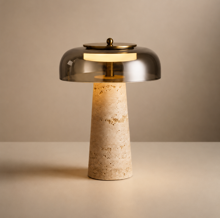 Gray Glass Travertine Table Lamp